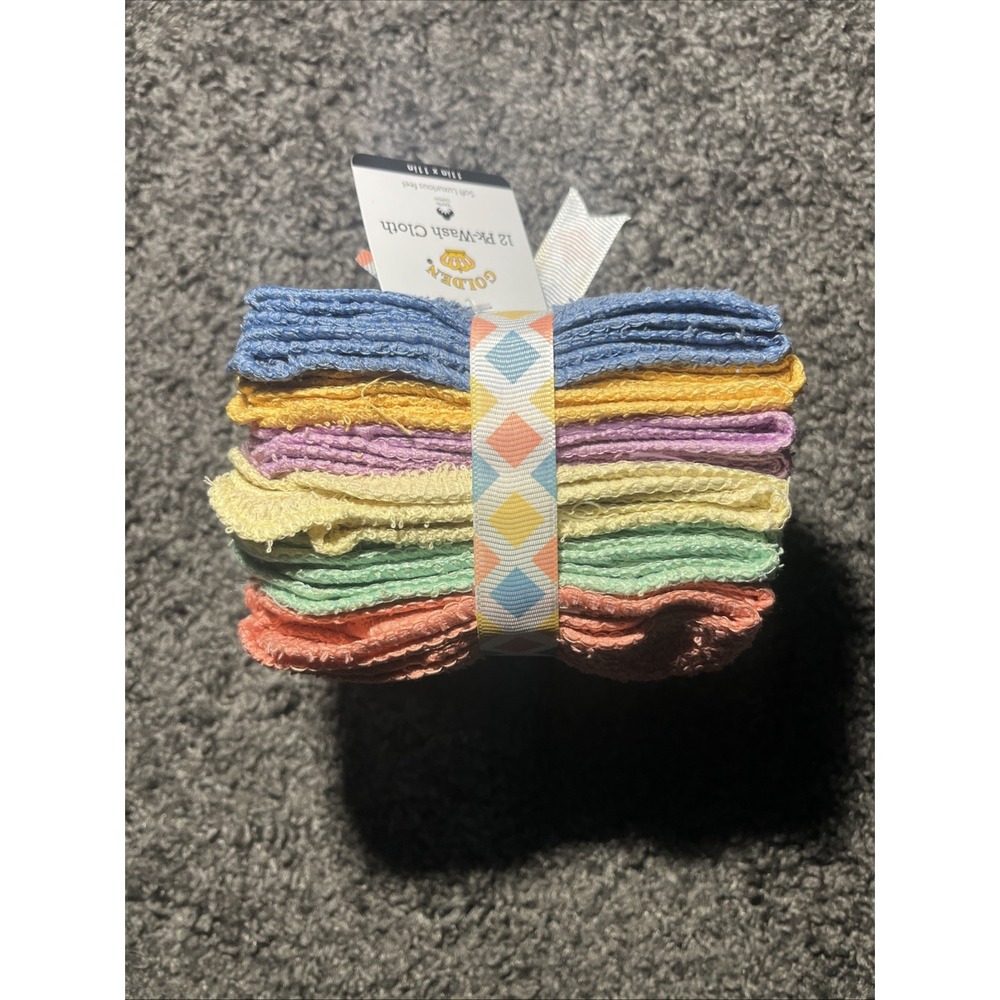 Golden‎ 100% Cotten Wash Cloth Set Of  12. 6 Colors In Set , Ribbon Wrapped - Picture 3 of 7